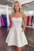 A-Line White Strapless Pearl Short Homecoming Dress with Beading