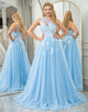 Light Blue A Line One Shoulder Long Prom Dress With Appliques