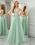 Green A Line Tulle Long Prom Dress With Appliques