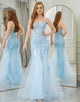 Light Blue Mermaid Backless Long Prom Dress With Slit