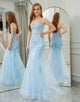Light Blue Mermaid Backless Long Prom Dress With Slit