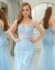 Light Blue Mermaid Backless Long Prom Dress With Slit