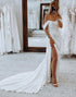 Simple White Long Boho Mermaid Wedding Dress with Slit