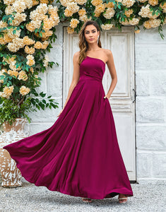 A-Line One Shoulder Burgundy Long Bridesmaid Dress with Ruffles