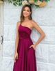 A-Line One Shoulder Burgundy Long Bridesmaid Dress with Ruffles