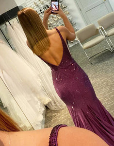 Long Beaded Backless Mermaid Prom Dress