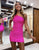 One Shoulder Short Pink Homecoming Dress With Beading