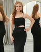 Glitter Black Mermaid Spaghetti Strap Long Prom Dress