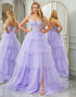 Lilac A Line Appliqued Long Prom Dress With Slit