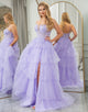 Lilac A Line Appliqued Long Prom Dress With Slit