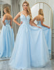 Light Blue A Line Long Prom Dress With Appliques