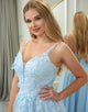 Light Blue A Line Long Prom Dress With Appliques