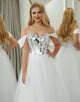 White A Line Off the Shoulder Long Mirror Prom Dress