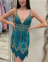 Peacock Blue Sequins Homecoming Dress With Fringes