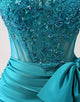 Sparkly Peacock Green Tight Strapless Beaded Applique Homecoming Dress with Bow