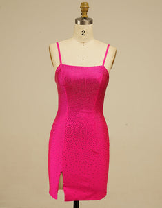 Sheath Short Hot Pink Homecoming Dress with Beading