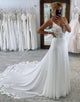 White Chiffon Boho A-Line Wedding Dress with Lace