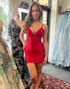 Red Deep V Neck Corset Bodycon Homecoming Dress