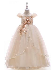 A-Line Beaded Blush Girls Dresses with Appliques