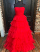 Hot Pink Tulle Strapless Princess Long Prom Dress