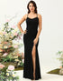 Black Halter Sheath Open Back Bridesmaid Dress With Slit