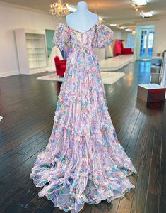 A Line Strapless Off The Shoulder Floral Tulle Long Prom Dress