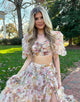 Ivory Floral A Line Two Pieces Set Tulle Long Prom Dress