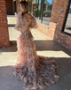 Ivory Floral A Line Two Pieces Set Tulle Long Prom Dress