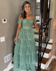 Green A Line Off The Shoulder Two Pieces Long Prom Dress