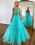 Mint Green A Line Off The Shoulder Two Pieces Long Prom Dress