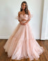 Pink A Line Off The Shoulder Two Pieces Long Prom Dress