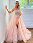 Pink A Line Off The Shoulder Sequins Long Prom Dress