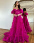 Fuchsia A Line Off The Shoulder Tulle Long Prom Dress