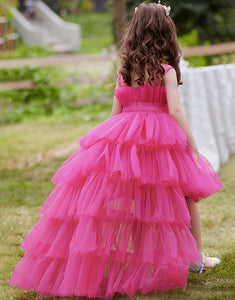 A Line Removable Hot Pink Girl's Party Dress