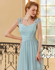 A Line Sweetheart Sky Blue Long Lace Dress