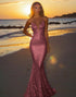 Amethyst Sparkly Spaghetti Backless Mermaid Long Prom Dress