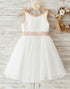 Champagne Tulle Appliques Sleeveless Flower Girl Dress