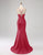 Burgundy Satin Long Sheath Prom Dress with Split