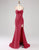 Burgundy Satin Long Sheath Prom Dress with Split