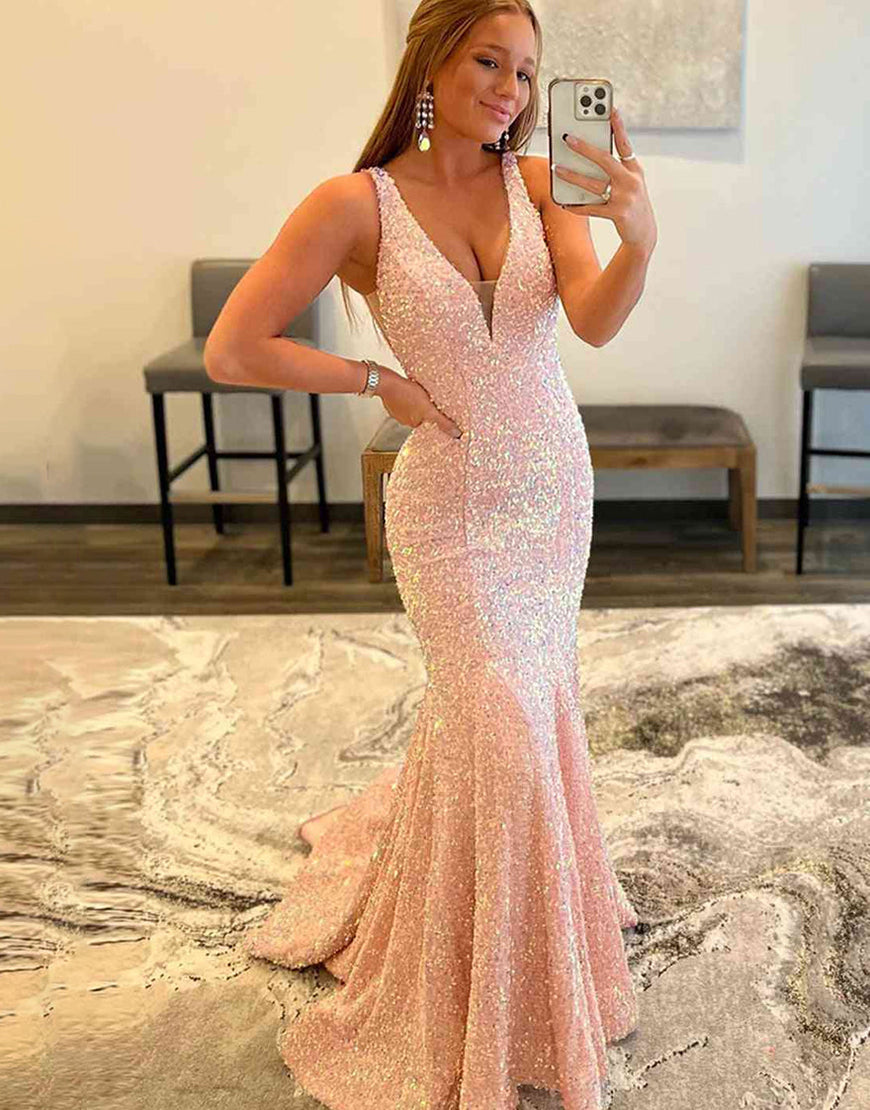 Dressself Light Blue Sequin Mermaid Long Backless Prom Dress Dressself Light Blue Sequin Mermaid Long Backless Prom Dress