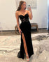 Sheath Black Sweetheart Hollow Applique Long Prom Dress With Split