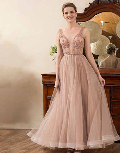 Blush Beaded A Line Sparkly Mother of Bride Dress