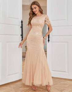 Blush Short Sleeves Sheath  Mother of the Bride Dress