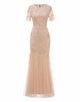 Blush Short Sleeves Sheath  Mother of the Bride Dress