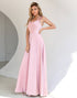 Blush Spaghetti Straps Long Prom Dress with Bowknot