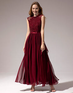 Burgundy Long Chiffon Prom Dress
