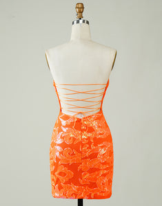 Strapless Orange Tight Homecoming Dress