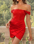 Red Off the Shoulder Sequin Homecoming Dress