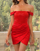 Red Off the Shoulder Sequin Homecoming Dress