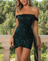 Dark Green Off the Shoulder Sparkly Homecoming Dress